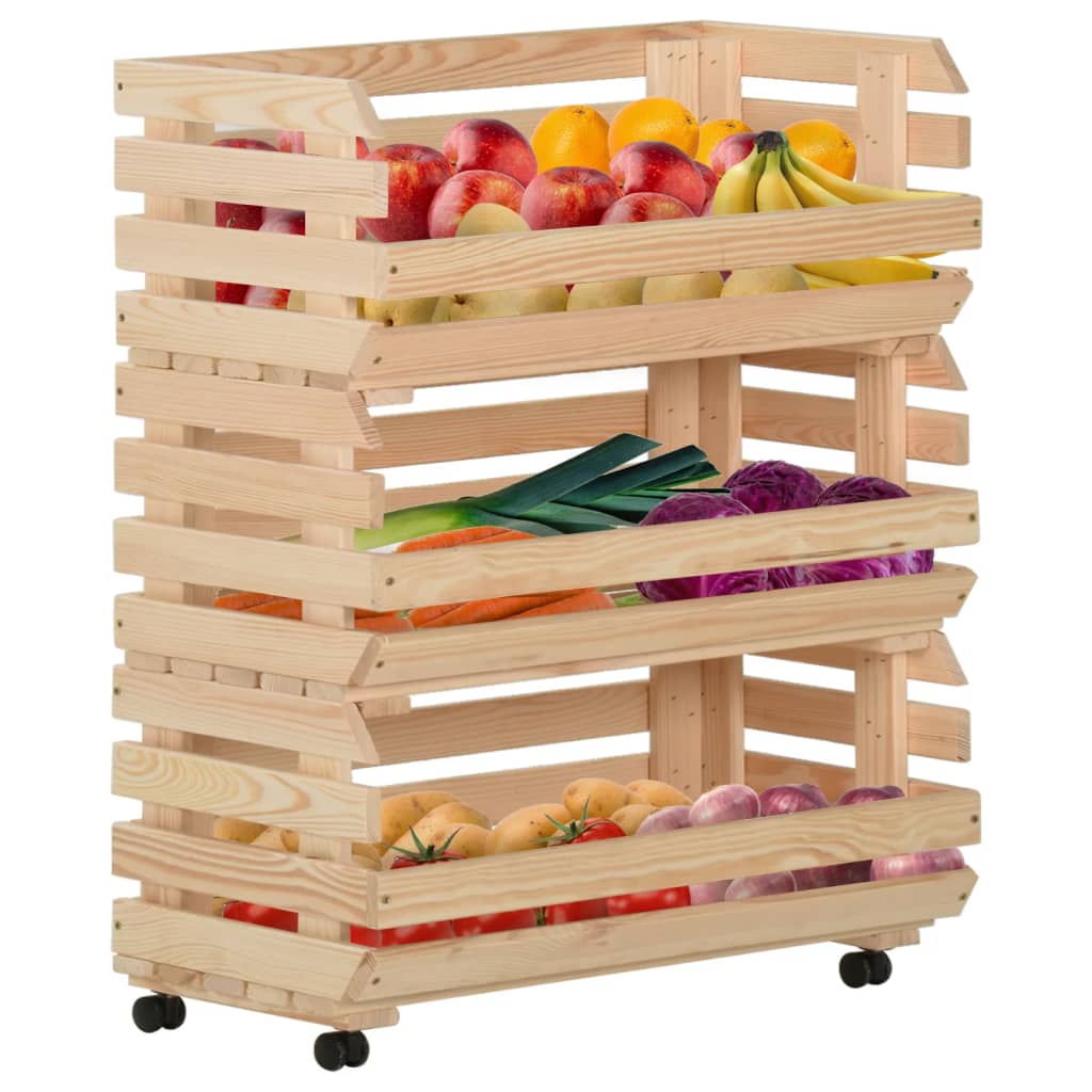 vidaXL Kitchen Cart Vegetable Storage Basket Rolling Cart Solid Wood Pine-20