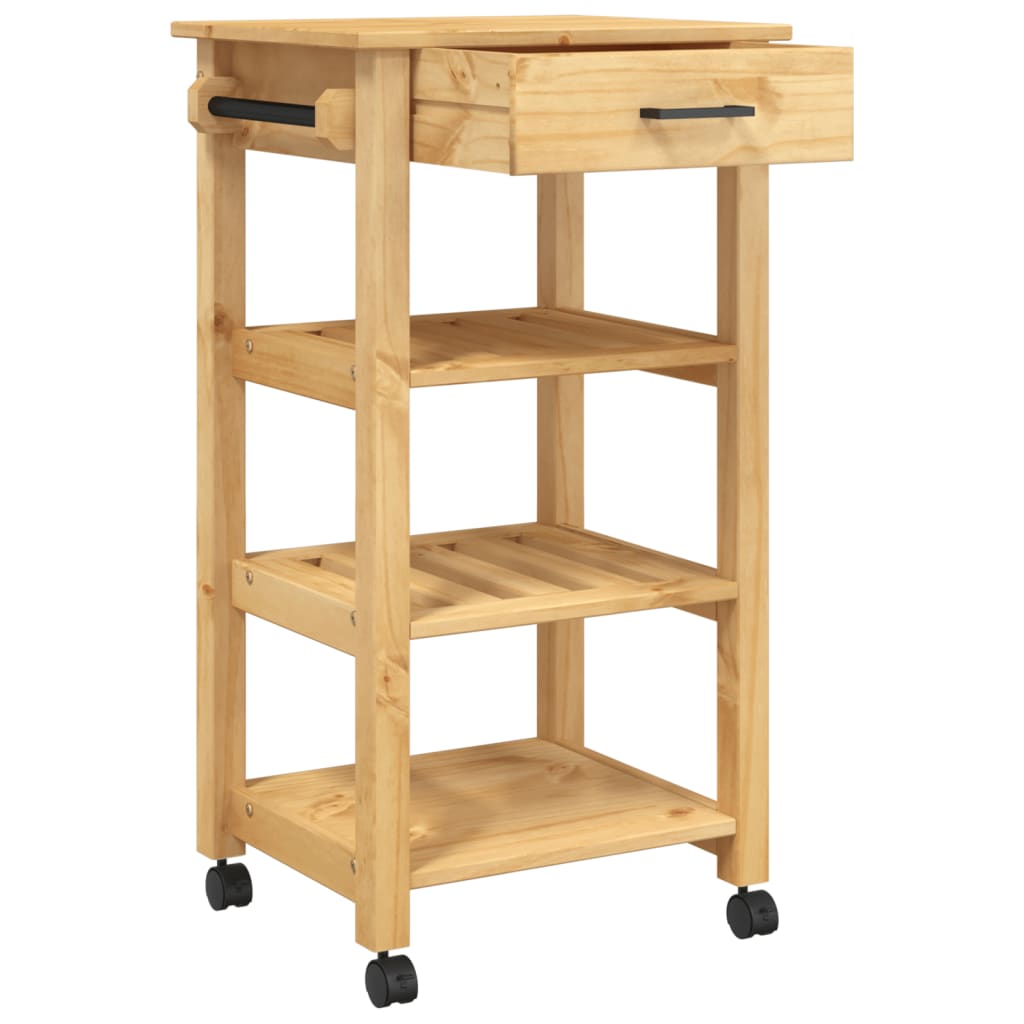 vidaXL Kitchen Trolley MONZA 18.9"x15.7"x35.4" Solid Wood Pine-3