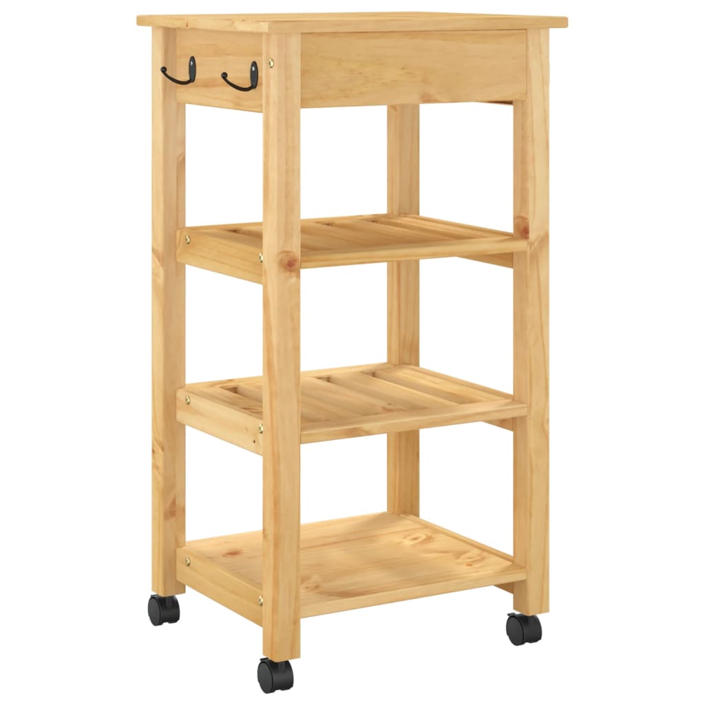 vidaXL Kitchen Trolley MONZA 18.9"x15.7"x35.4" Solid Wood Pine-6