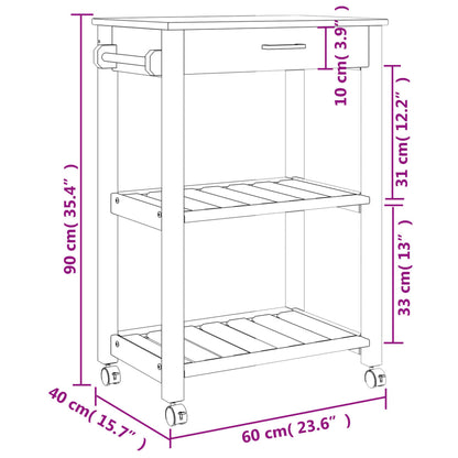 vidaXL Kitchen Trolley MONZA 23.6"x15.7"x35.4" Solid Wood Pine-9