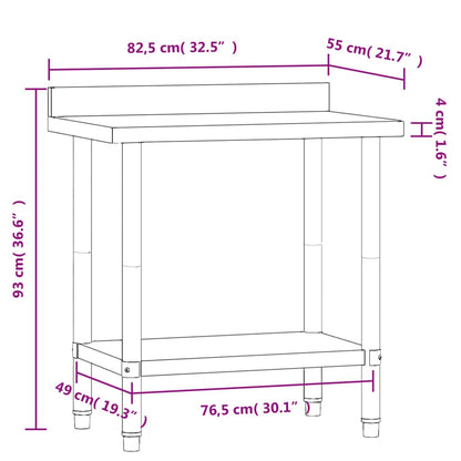 vidaXL Kitchen Work Table with Backsplash 21.7"x21.7"x36.6" Stainless Steel-8