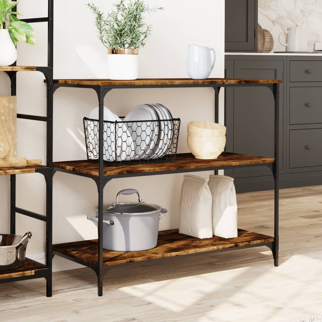 vidaXL Kitchen Trolley Smoked Oak 40.2"x19.7"x37.4" Engineered Wood-2