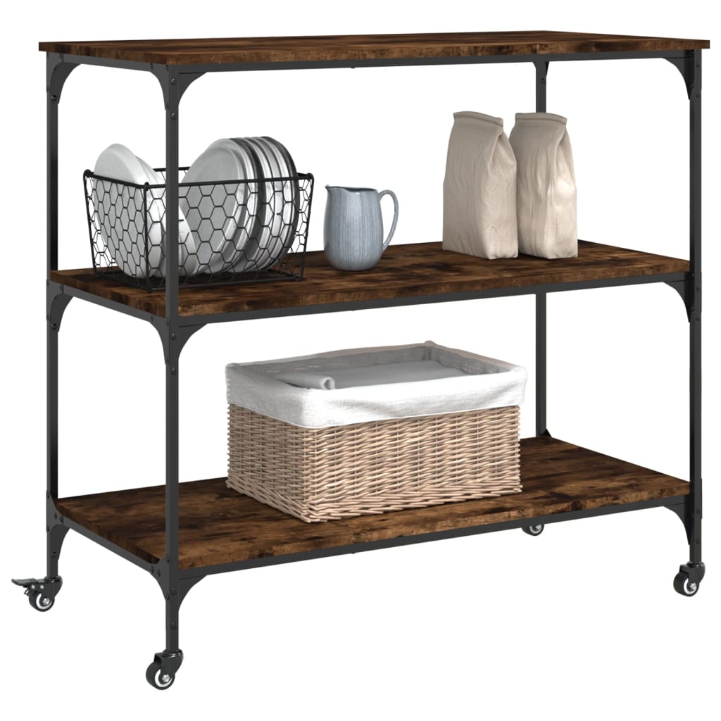 vidaXL Kitchen Trolley Smoked Oak 40.2"x19.7"x37.4" Engineered Wood-5