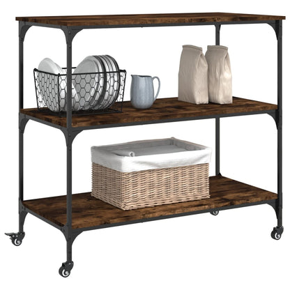 vidaXL Kitchen Trolley Smoked Oak 40.2"x19.7"x37.4" Engineered Wood-5