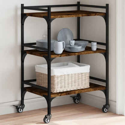 vidaXL Kitchen Trolley Smoked Oak 19.7"x13.8"x29.7" Engineered Wood-0