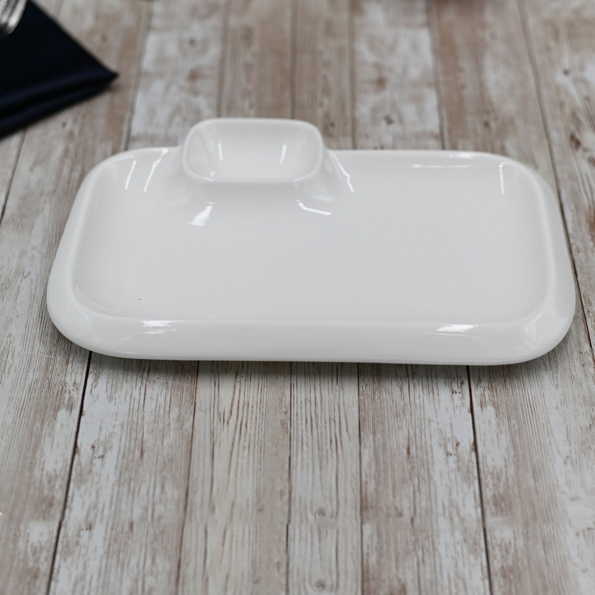 White Rectangular Plate With Sauce Compartment 10" inch X 6" inch-0