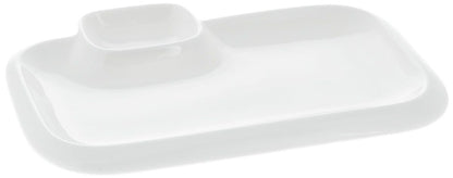 White Rectangular Plate With Sauce Compartment 10" inch X 6" inch-4