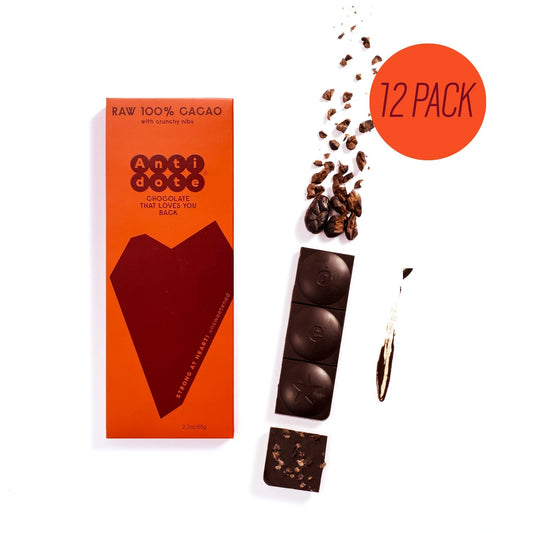 ANTIDOTE CHOCOLATE TONA: RAW 100% CACAO + NIBS - 12 Bars