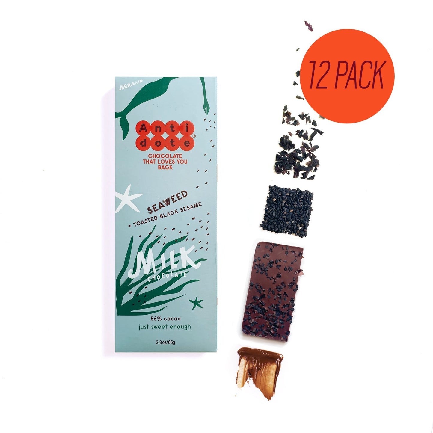 Antidote Chocolate MERMAID: SEAWEED + BLACK SESAME MILK CHOCOLATE 56% - 12 Bars