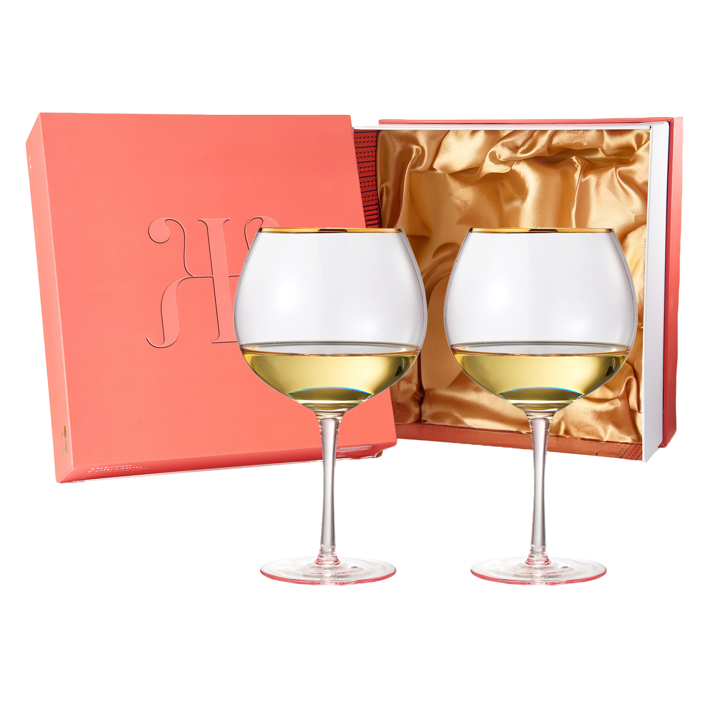 Blush Pink & Gilded Rim Wine Glass 2-Set