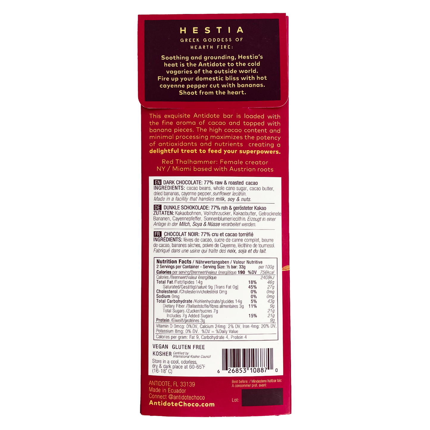 Antidote Chocolate HESTIA: BANANA + CAYENNE - 12 Bars
