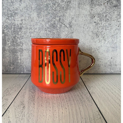 Bossy Mug & Coaster Lid in Red and Gold