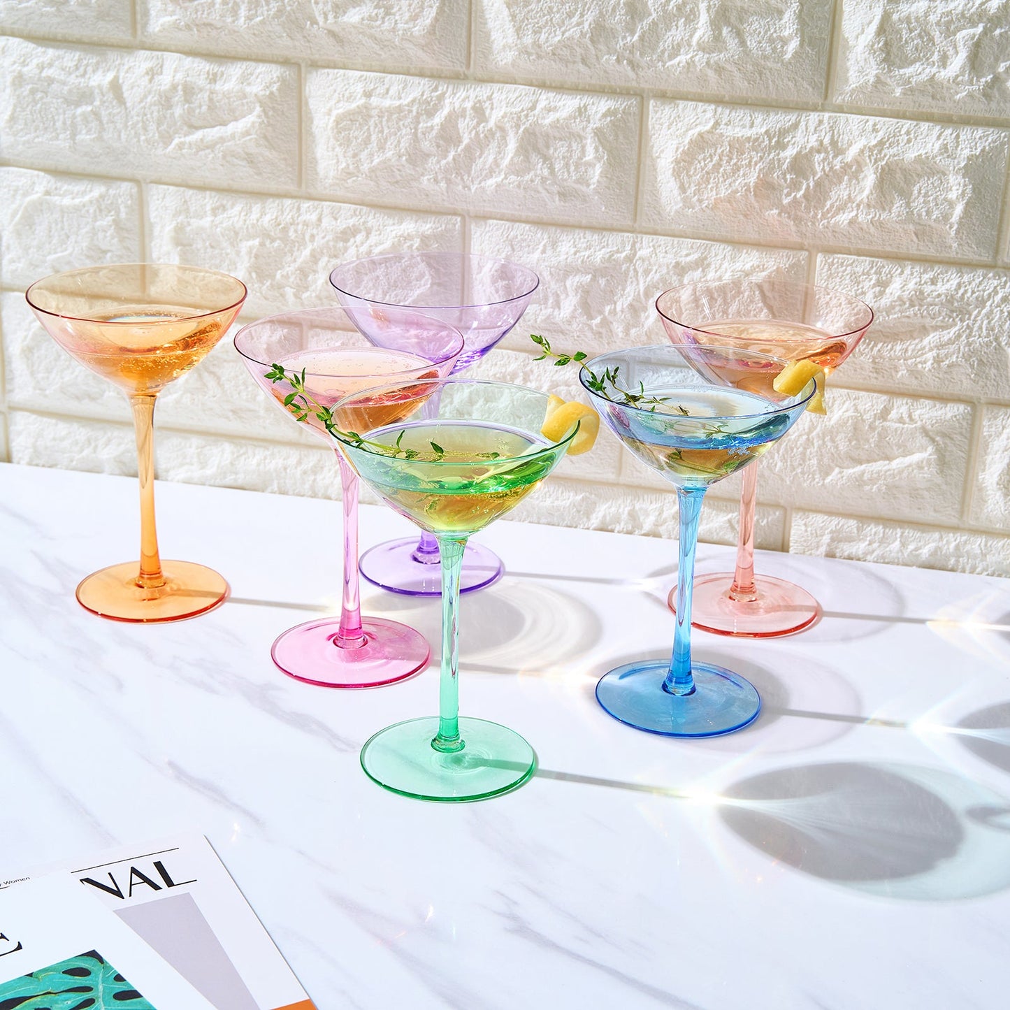Colored Coupe Glasses Set of 6 | 12 oz