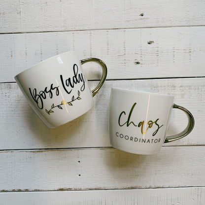 Chaos Coordinator Mug | Mothers Day Gift | Gold Handle Stoneware Coffee Tea Mug