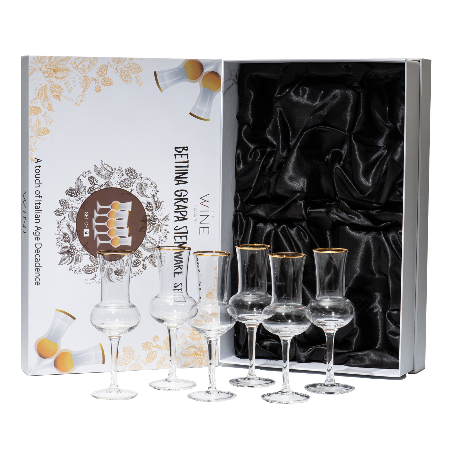 The Wine Savant Crystal Set of 6 Grappa Glasses 3oz Post Dinner Drinks, Italian Tulip Shape, Tasting Glasses, Perfect For Nosing and Sipping, Glasses for Absinthe, Aperol, Sherry, Aperitif, Scotch by The Wine Savant