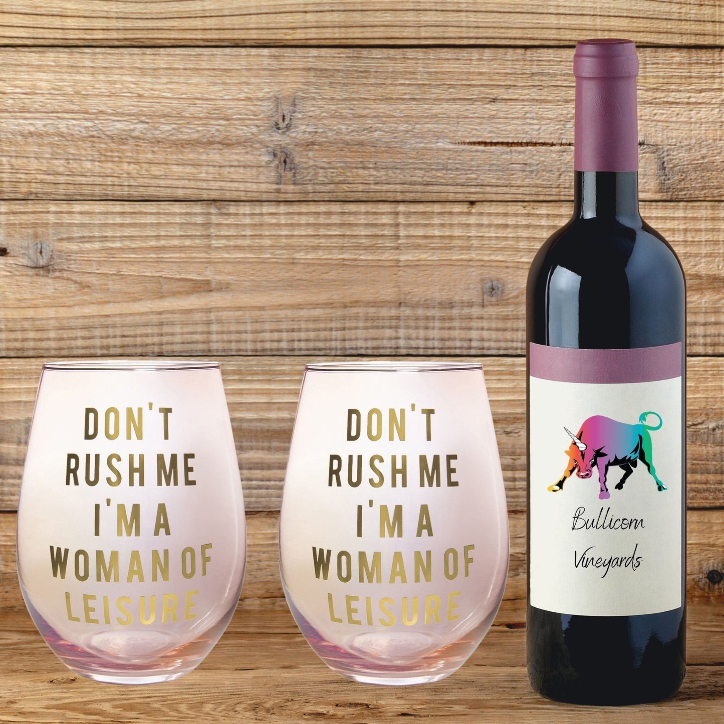 Don't Rush Me, I'm a Woman Of Leisure Stemless Wine Glass in Rose and Gold | 20 0z. | Set of 2