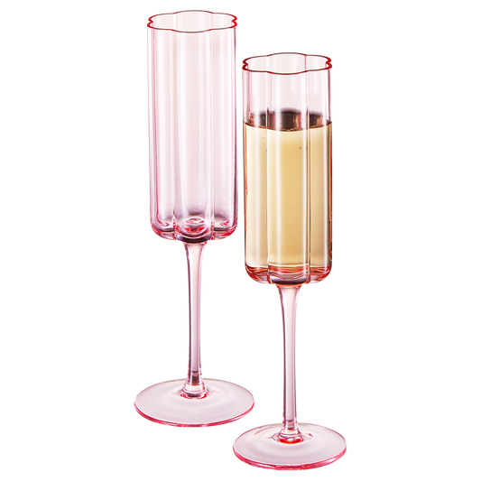 Pink Flower Vintage Champagne Flute Glassware - Set of 2
