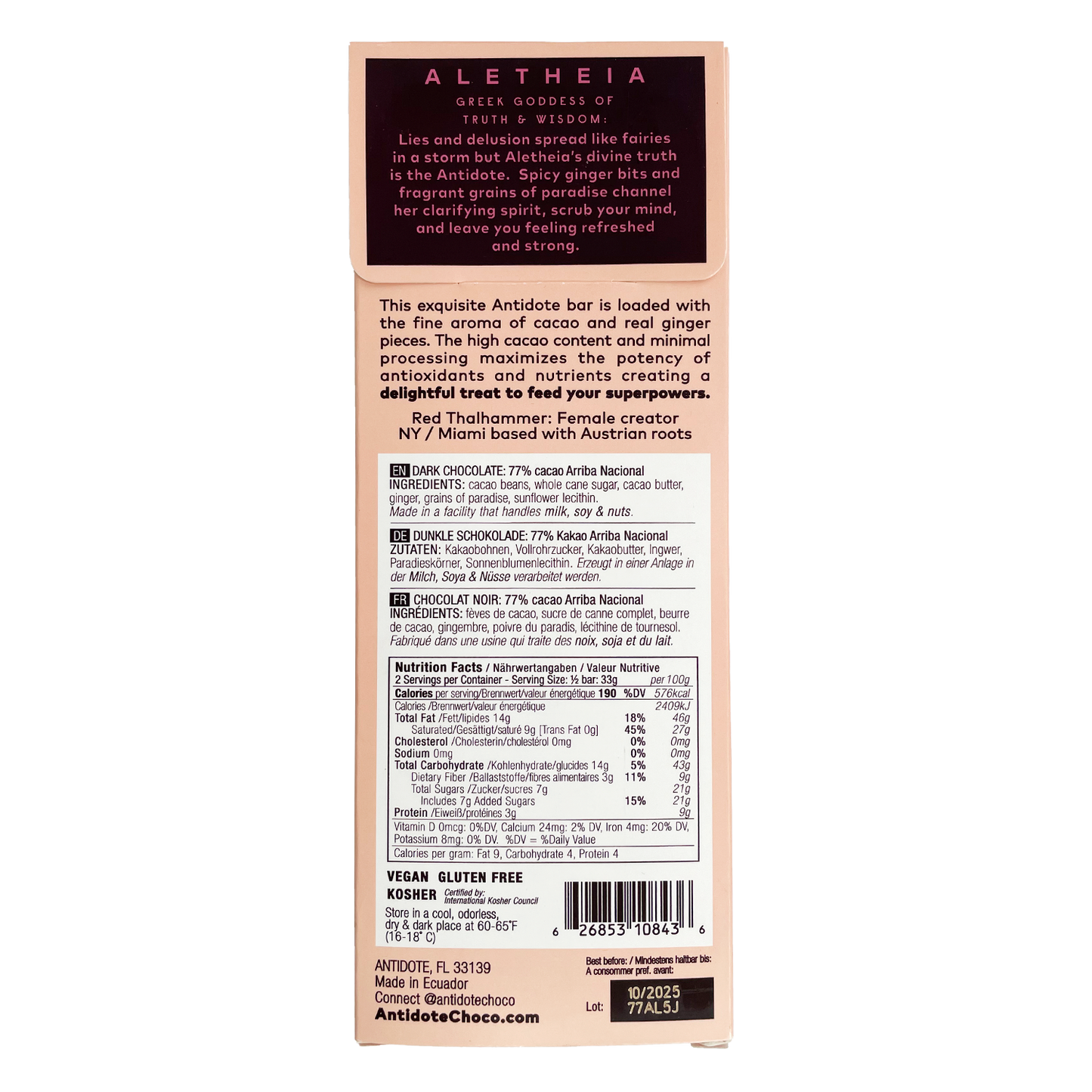 Antidote Chocolate ALETHEIA: GINGER - 12 Bars
