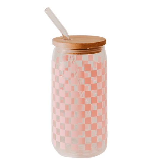 Pink Checkered Can Glass - 17 oz by Sweet Water Decor