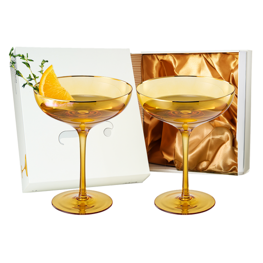 Sunset Yellow & Gilded Rim Coupe Glass, Set of 2