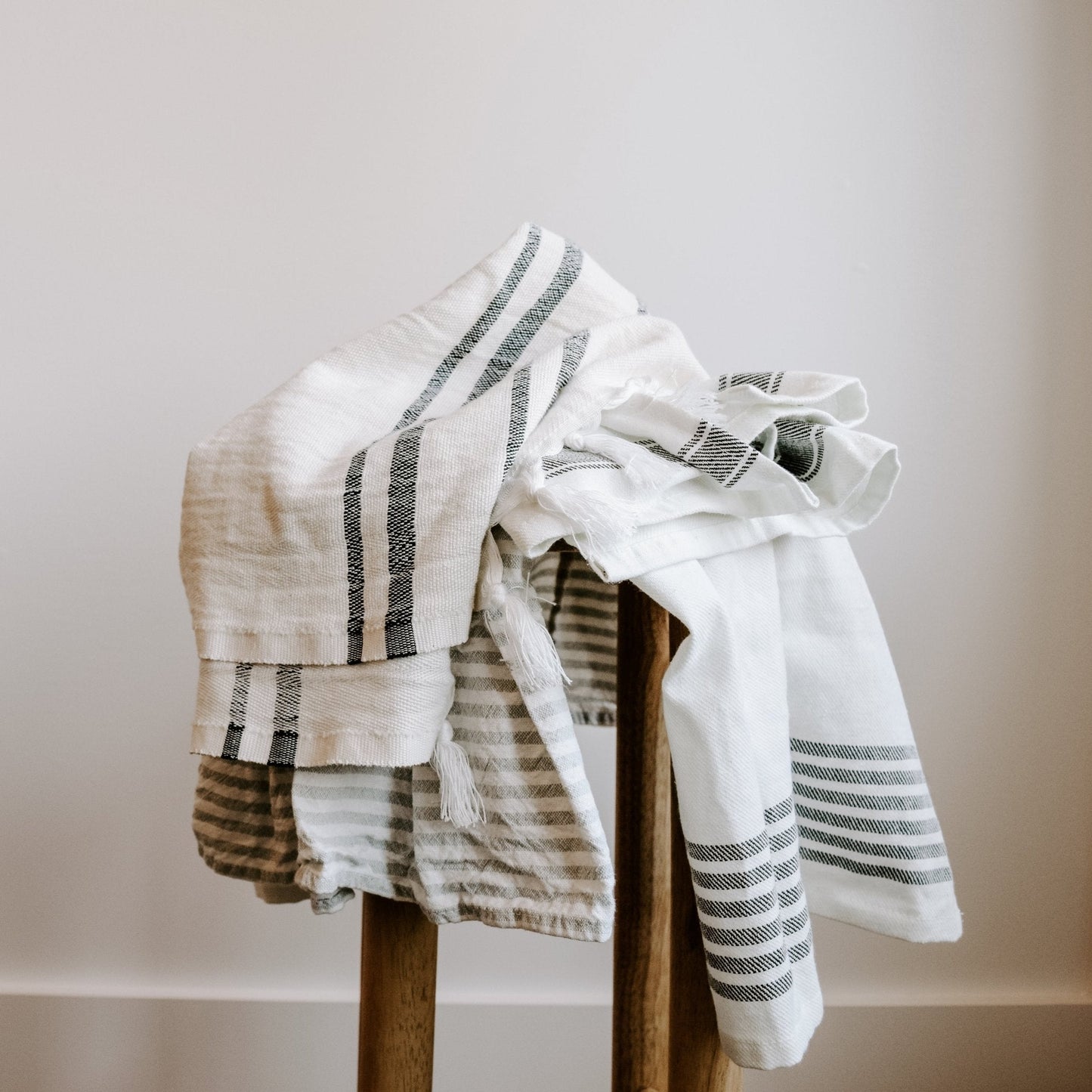 Grey Striped Tea Towel with Ruffle by Sweet Water Decor