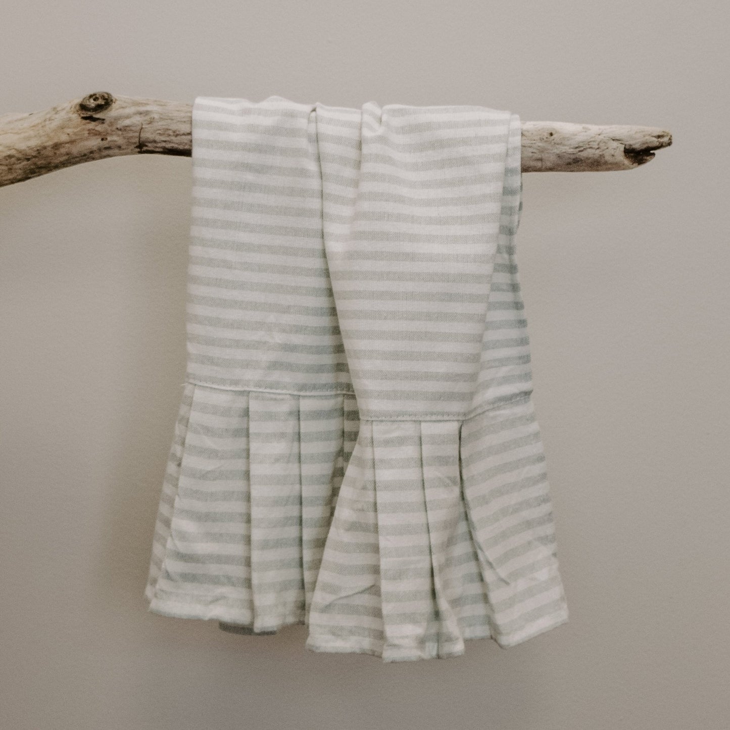 Grey Striped Tea Towel with Ruffle by Sweet Water Decor