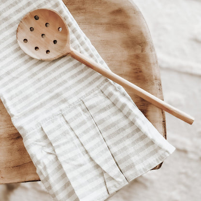 Tan Striped Tea Towel with Ruffle by Sweet Water Decor
