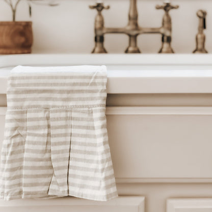 Tan Striped Tea Towel with Ruffle by Sweet Water Decor