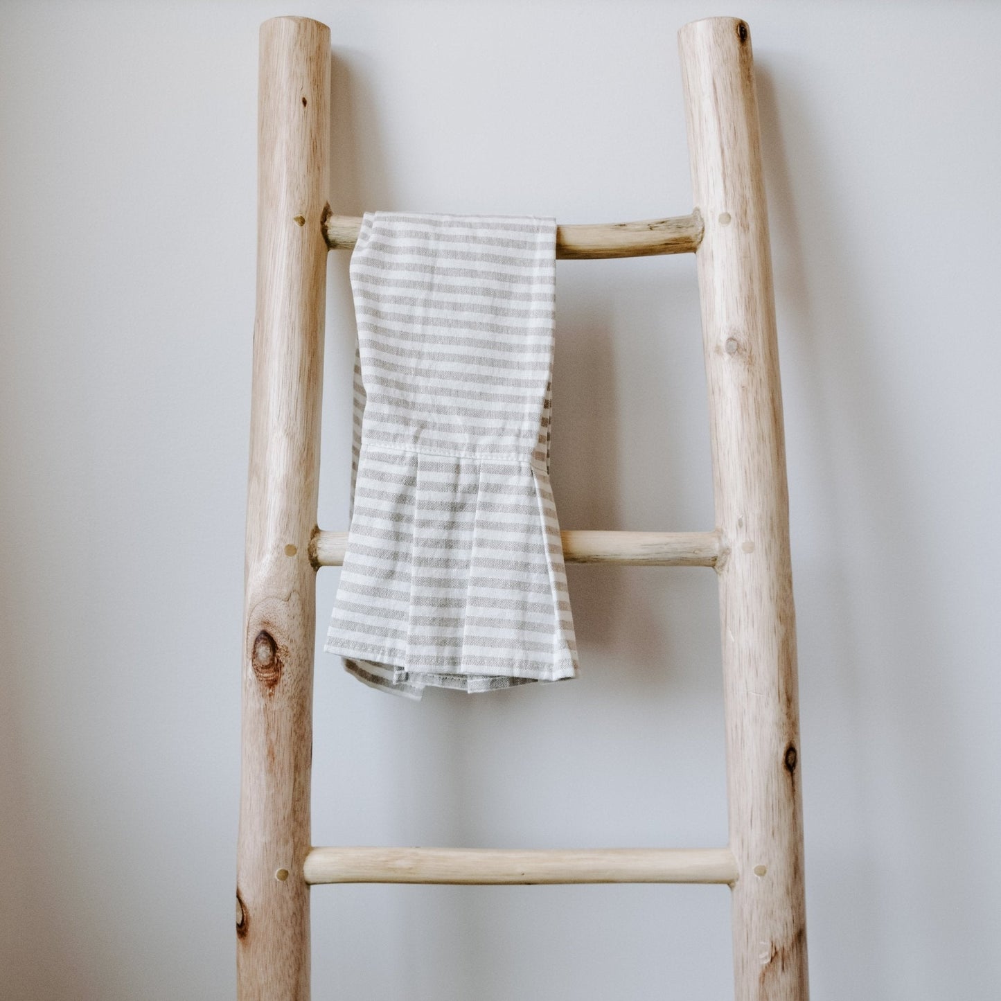 Tan Striped Tea Towel with Ruffle by Sweet Water Decor