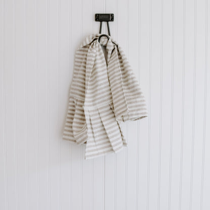 Tan Striped Tea Towel with Ruffle by Sweet Water Decor