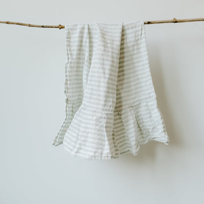 Grey Striped Tea Towel with Ruffle by Sweet Water Decor