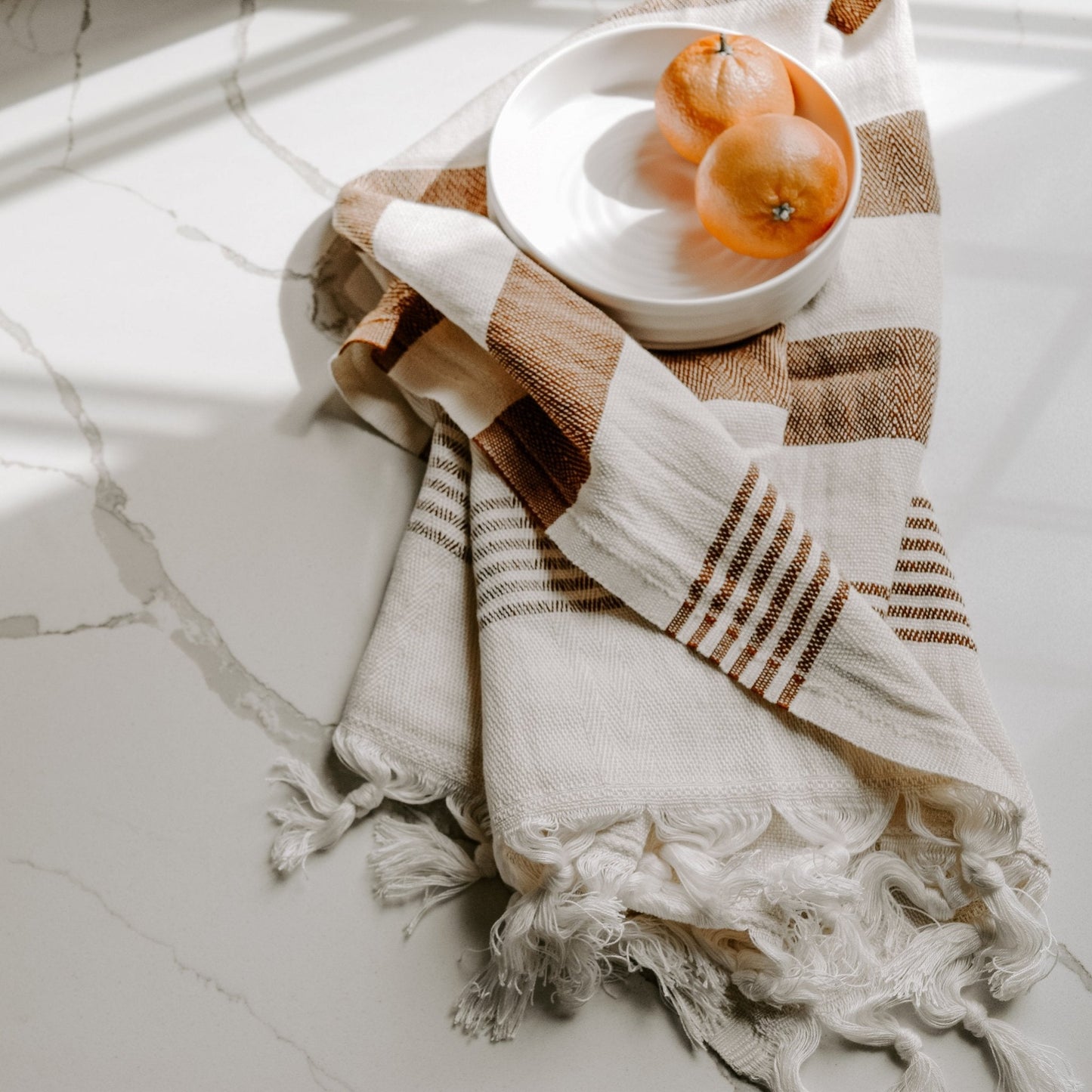 Turkish Cotton + Bamboo Hand Towel - Neutral Stripes by Sweet Water Decor