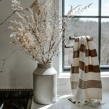 Turkish Cotton + Bamboo Hand Towel - Neutral Stripes by Sweet Water Decor