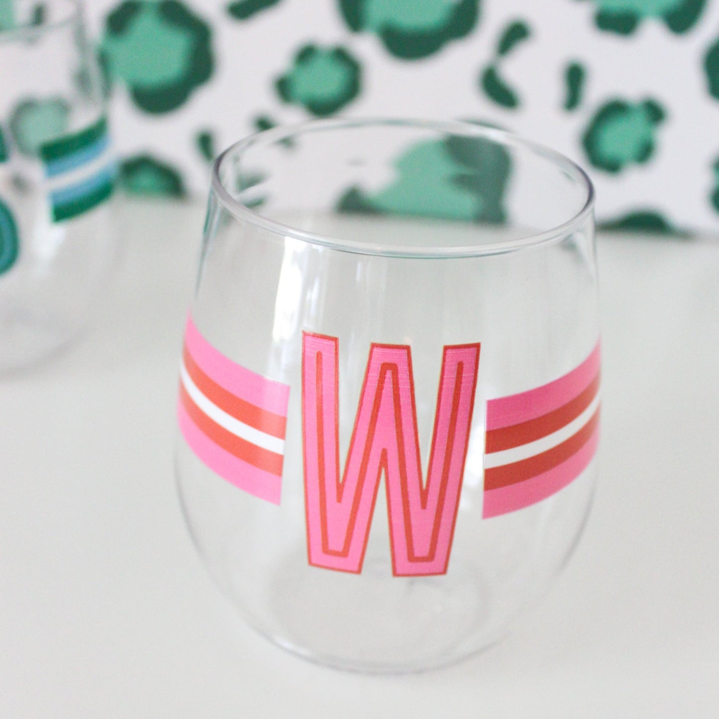 Shatterproof Wine Glass Set - Monogram Stripe Pink/Orange