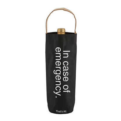 In Case Of Emergency Black Wine Bottle Bag | Gloss Black Tote | Holds Standard Wine Bottle for Gifting