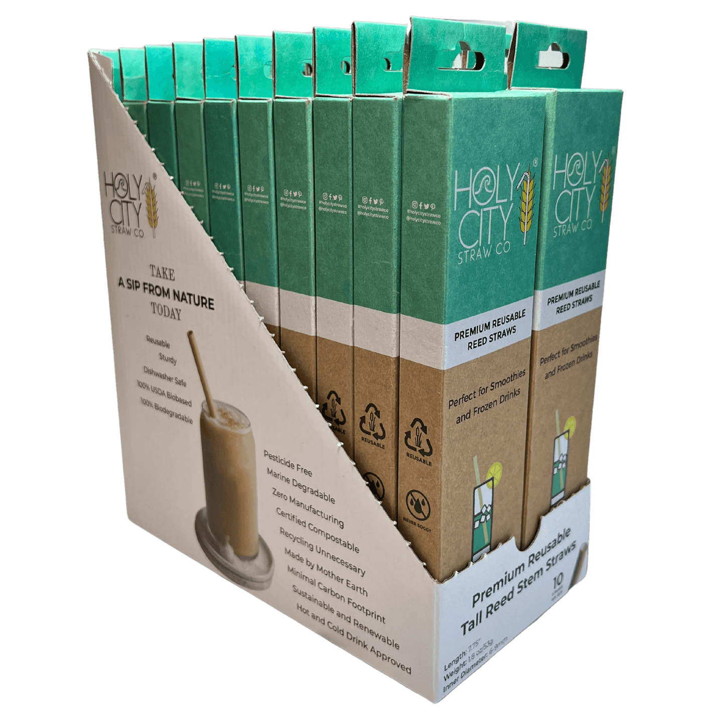 Holy City Straw Tall Reed Stem Drinking Straws | Inner pack | 20 x 10ct. Boxes