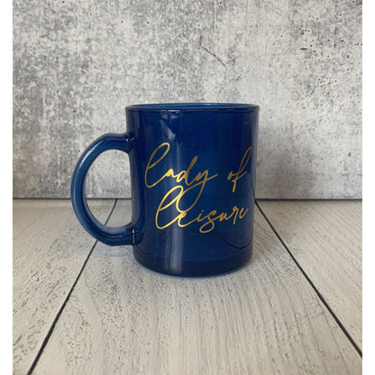 Lady of Leisure Single-Wall Glass Mug in Dark Blue Tinted Glass and Gold | 10 oz.