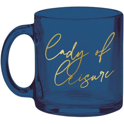 Lady of Leisure Single-Wall Glass Mug in Dark Blue Tinted Glass and Gold | 10 oz.