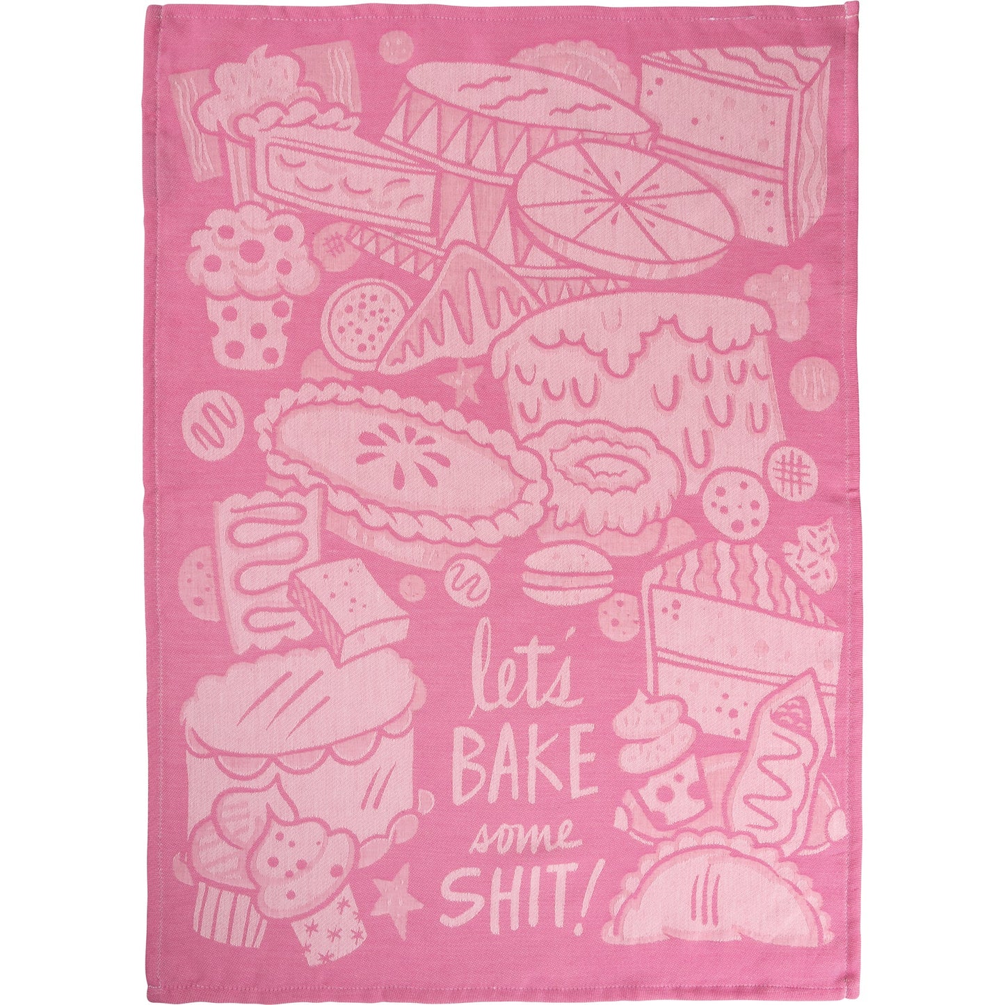 Let's Bake Some Shit Woven Pink Funny Snarky Dish Cloth Towel