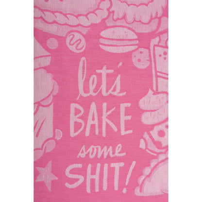 Let's Bake Some Shit Woven Pink Funny Snarky Dish Cloth Towel