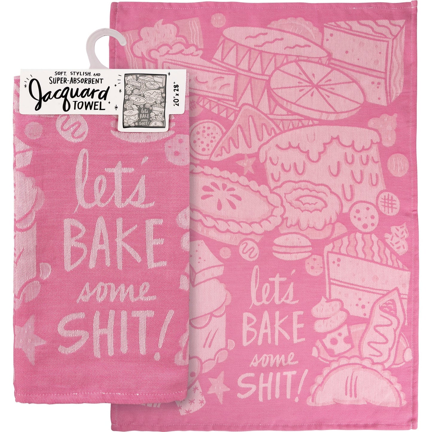 Let's Bake Some Shit Woven Pink Funny Snarky Dish Cloth Towel