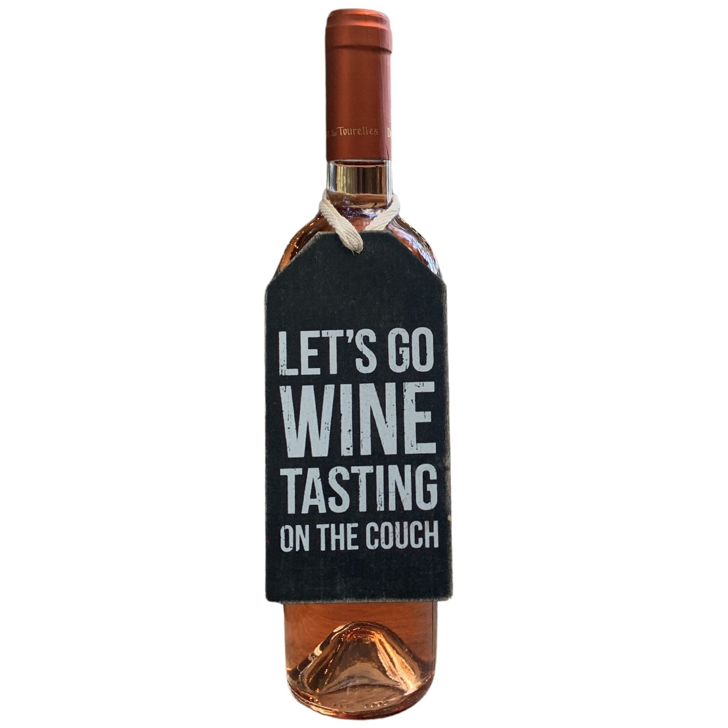 Let's Go Wine Tasting on the Couch Wooden Bottle Tag | Rustic