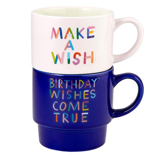 Make A Wish Birthday Stackable Ceramic Coffee/Tea Mugs | Set of 2