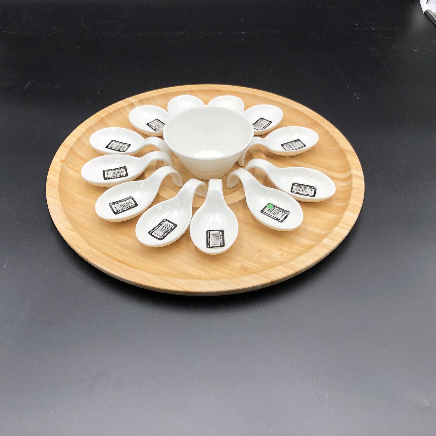 Large Party Serving Tray With 12 Shooter Spoons And Condiments Dish-2