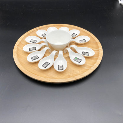 Large Party Serving Tray With 12 Shooter Spoons And Condiments Dish-2