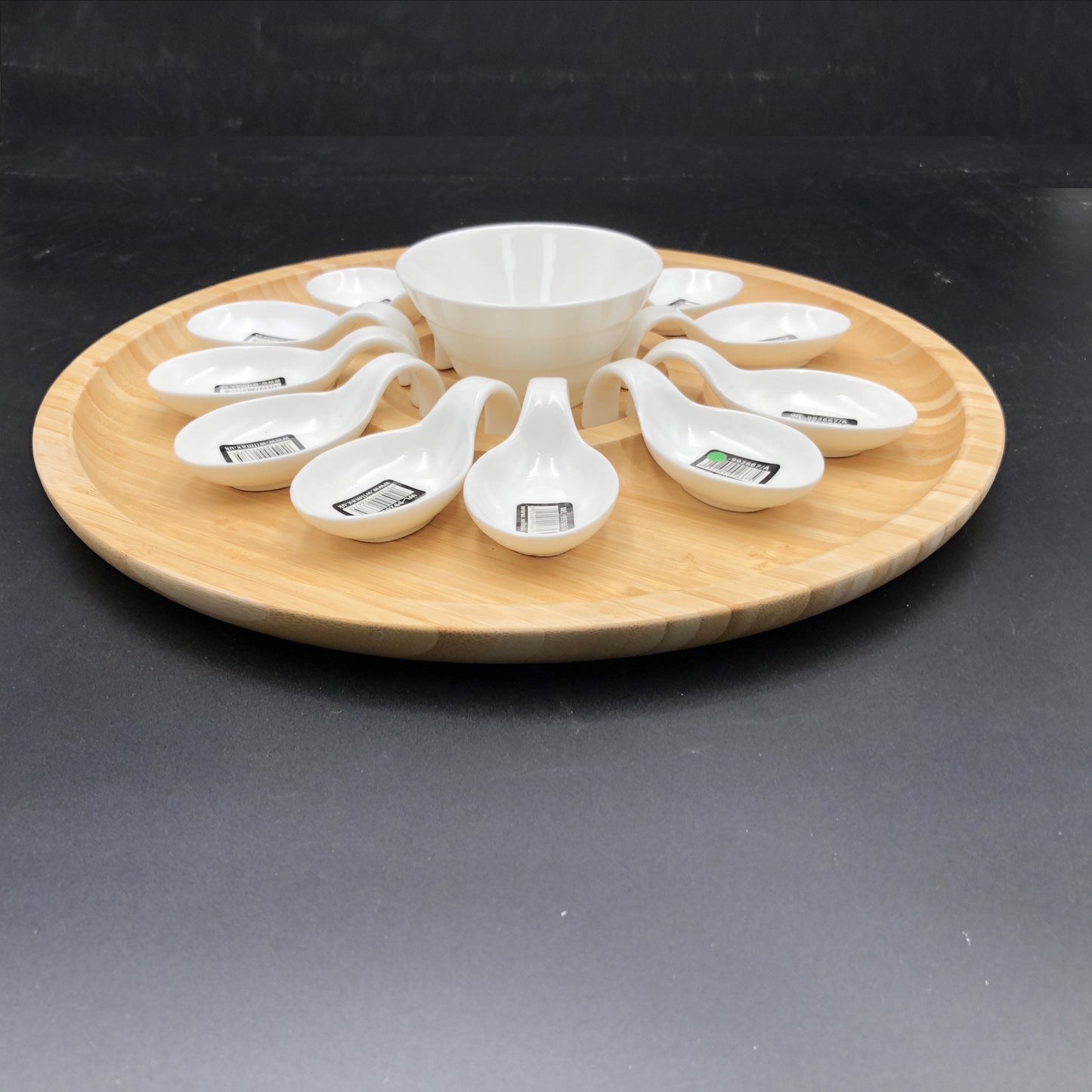 Large Party Serving Tray With 12 Shooter Spoons And Condiments Dish-3