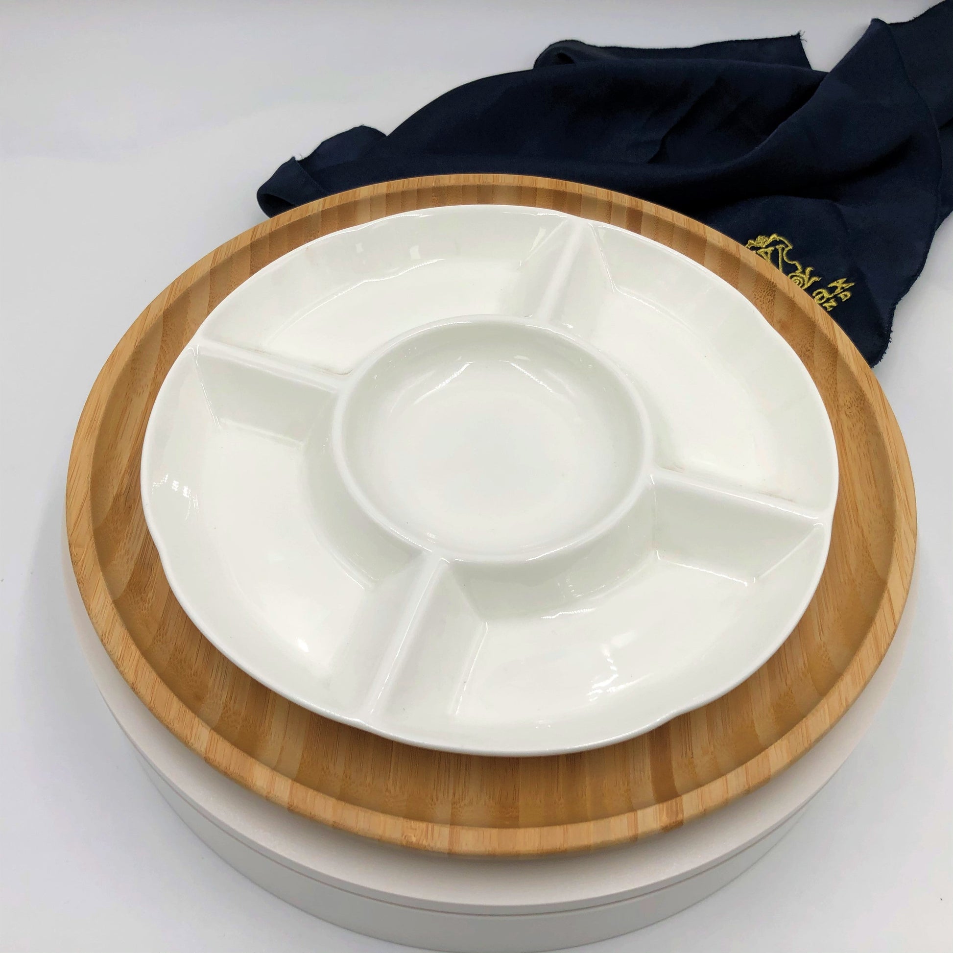 Bamboo And Fine Porcelain 5 Section Divided Dish-0