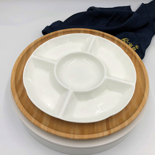 Bamboo And Fine Porcelain 5 Section Divided Dish-0