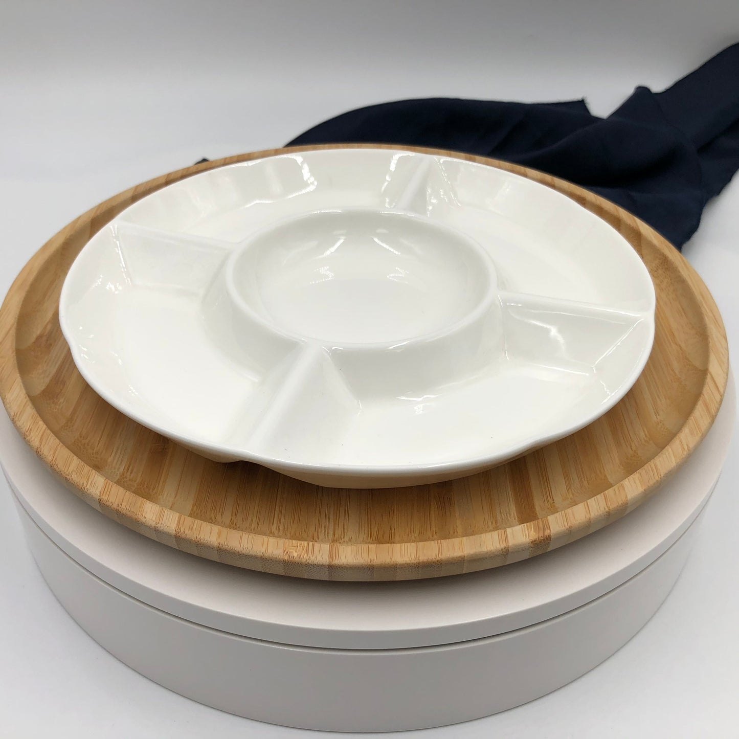 Bamboo And Fine Porcelain 5 Section Divided Dish-1