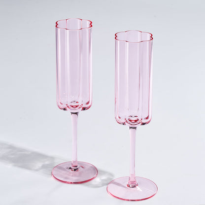 Pink Flower Vintage Champagne Flute Glassware - Set of 2